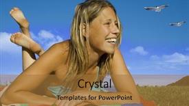  Presentation with meadow - Presentation having grass tan water - beautiful woman with bikini lying background and a  colored foreground