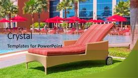  Presentation with swimming pool - Beautiful slide deck featuring grass tan water - luxury red deck chair backdrop and a red colored foreground