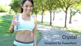  Presentation with asian exercise trainer - PPT layouts consisting of grass tan water - pretty asian woman exercising background and a light blue colored foreground