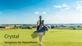  Presentation with women golf - Presentation design with grass towards a training background and a yellow colored foreground