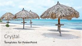  Presentation with grass - PPT theme with grass umbrellas at the beach on aruba island background and a sky blue colored foreground
