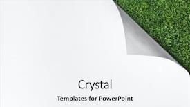  Presentation with green grass under the snow - Slide set having grass under paper corner curl background and a white colored foreground