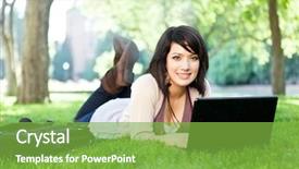  Presentation with college campus - Amazing presentation theme having grass working on laptop backdrop and a seafoam green colored foreground