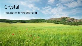  Presentation with green nature - PPT layouts having grassland - green spring meadow in mountain background and a light blue colored foreground