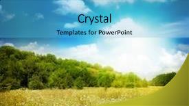  Presentation with blue green - Colorful slide set enhanced with green meadow under blue sky with clouds backdrop and a light blue colored foreground