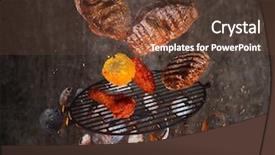  Presentation with hot air balloons racing - PPT layouts featuring grate and tasty meats flying background and a tawny brown colored foreground