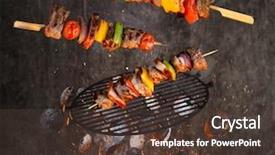  Presentation with tethered hot air balloons - Colorful PPT layouts enhanced with grate and tasty skewers flying backdrop and a tawny brown colored foreground