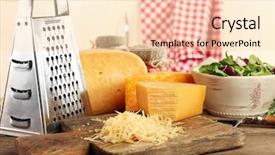  Presentation with wooden board empty table top - Slide set with grated cheese on wooden table background and a lemonade colored foreground