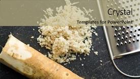  Presentation with root - PPT layouts having grated horseradish root on kitchen table background and a coral colored foreground