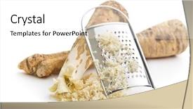  Presentation with root - PPT theme featuring roots - grated horseradish root on white background and a white colored foreground