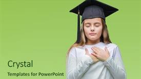  Presentation with group of three young girl - PPT theme having grateful gesture on face health background and a mint green colored foreground