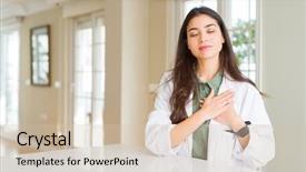  Presentation with medical smiling doctor - Slide set having grateful gesture on face health background and a soft green colored foreground