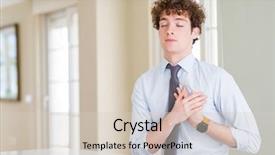  Presentation with man in suit and tie - Cool new slide set with grateful gesture on face health backdrop and a lemonade colored foreground