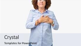  Presentation with businees - Slide deck with grateful gesture on face health background and a light blue colored foreground