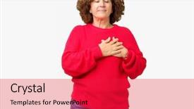  Presentation with middle ages - Beautiful PPT theme featuring gratefull - beautiful middle ager senior woman backdrop and a red colored foreground