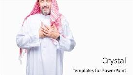  Presentation with arab - Audience pleasing slide set consisting of gratefull - senior arab man wearing keffiyeh backdrop and a white colored foreground
