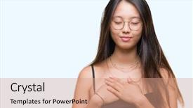  Presentation with glasses - Amazing slide deck having gratefull - young asian woman wearing glasses backdrop and a coral colored foreground