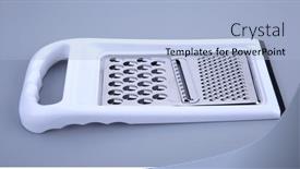  Presentation with gray - Slide deck with grater-for-vegetables background and a light blue colored foreground