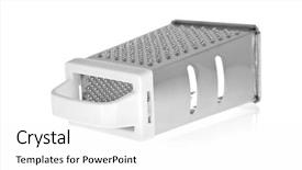 Presentation with stainless steel - Audience pleasing PPT theme consisting of plastic shredder - grater in stainless steel isolated backdrop and a white colored foreground