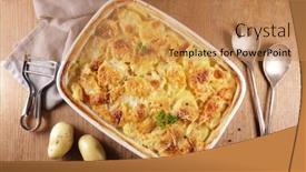  Presentation with potato - Colorful PPT theme enhanced with gratin-dauphinois-baked-potato backdrop and a coral colored foreground