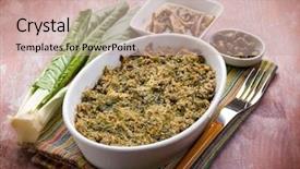  Presentation with swiss chard - Colorful presentation enhanced with gratin of swiss chard anchovies backdrop and a coral colored foreground