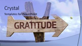  Presentation with gratitude - Colorful slides enhanced with gratitude wooden sign backdrop and a light blue colored foreground