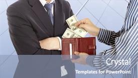  Presentation with bribe - Audience pleasing PPT theme consisting of gratuity - giving a bribe dollar banknotes backdrop and a light blue colored foreground
