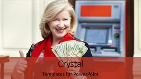  Presentation with machine shop - Presentation theme consisting of gratuity - mature blonde woman counting money background and a red colored foreground