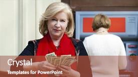  Presentation with machine shop - Colorful slide set enhanced with gratuity - mature blonde woman counting money backdrop and a  colored foreground