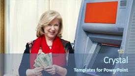  Presentation with machine shop - Slide deck having gratuity - mature blonde woman counting money background and a  colored foreground