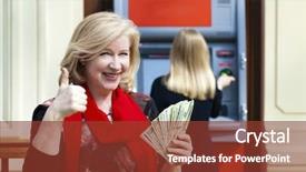  Presentation with machine shop - Cool new PPT theme with gratuity - mature blonde woman counting money backdrop and a  colored foreground