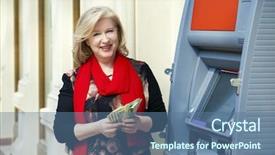  Presentation with machine shop - Presentation design with gratuity - mature blonde woman counting money background and a  colored foreground