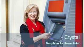  Presentation with machine shop - Beautiful PPT theme featuring gratuity - mature blonde woman with credit backdrop and a ocean colored foreground