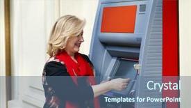  Presentation with machine shop - Slide set having gratuity - mature blonde woman with credit background and a  colored foreground