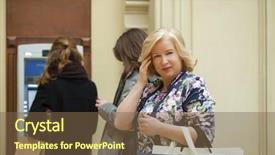  Presentation with machine shop - Beautiful slide deck featuring gratuity - mature blonde woman with credit backdrop and a  colored foreground