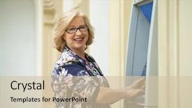  Presentation with machine shop - Slide deck enhanced with gratuity - mature blonde woman with credit background and a soft green colored foreground