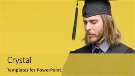  Presentation with long hair man - Theme consisting of grauaite medical education - young handsome graduated man background and a yellow colored foreground