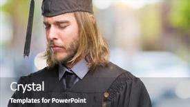  Presentation with long hair man - PPT layouts with grauaite medical education - young handsome graduated man background and a dark gray colored foreground