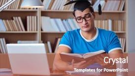  Presentation with cooperative university - PPT theme featuring grauaite univrsity - young man graduating from university background and a  colored foreground