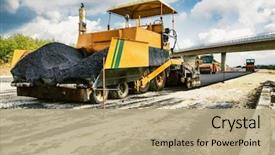  Presentation with asphalt pavement - Slides enhanced with gravel base during highway construction background and a coral colored foreground