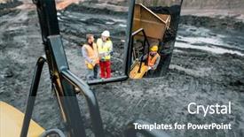  Presentation with quarry mining - Presentation featuring gravel mining - workers in quarry seen background and a gray colored foreground
