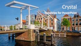  Presentation with cable stayed bridge over river - Presentation featuring gravestenenbrug bridge on spaarne river background and a teal colored foreground