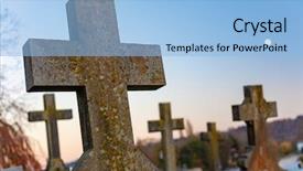  Presentation with crucifix - Amazing theme having gravestones in a church graveyard backdrop and a light blue colored foreground