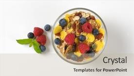  Presentation with bowl - Colorful PPT theme enhanced with graviola leaves - bowl of cereals and berry backdrop and a mint green colored foreground