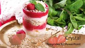  Presentation with granola - Presentation design consisting of graviola leaves - dessert with fresh strawberry cream background and a coral colored foreground
