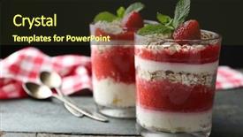  Presentation with granola - Presentation design having graviola leaves - dessert with fresh strawberry cream background and a  colored foreground