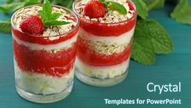  Presentation with granola - PPT theme enhanced with graviola leaves - dessert with fresh strawberry cream background and a  colored foreground