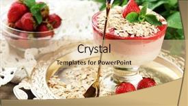  Presentation with granola - Audience pleasing presentation theme consisting of graviola leaves - dessert with fresh strawberry cream backdrop and a lemonade colored foreground