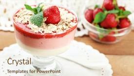  Presentation with granola - PPT theme featuring graviola leaves - dessert with fresh strawberry cream background and a  colored foreground