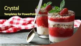  Presentation with granola - Cool new PPT layouts with graviola leaves - dessert with fresh strawberry cream backdrop and a  colored foreground